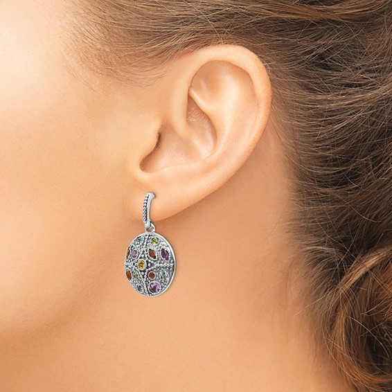 Shey Couture Sterling Silver with 14K Accent Antiqued .55Amethyst/.28Citrine/.65Blue Topaz.37Peridot/.52Garnet Post Dangle Earrings