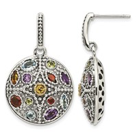 Shey Couture Sterling Silver Earrings with 14K Accent Antiqued.55 Amethyst.28 Citrine.65 Blue Topaz.37 Peridot.52 Garnet Post Dangle view 1