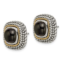 Shey Couture Sterling Silver Earrings with 14K Accent Antiqued Cabochon Black Onyx Post view 2