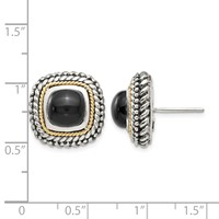 Shey Couture Sterling Silver Earrings with 14K Accent Antiqued Cabochon Black Onyx Post view 4