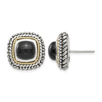 Shey Couture Sterling Silver Earrings with 14K Accent Antiqued Cabochon Black Onyx Post view 1