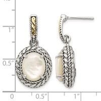 Shey Couture Sterling Silver Earrings with 14K Accent Antiqued Mother of Pearl Post Dangle view 4