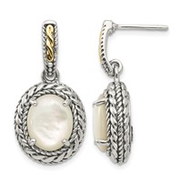 Shey Couture Sterling Silver Earrings with 14K Accent Antiqued Mother of Pearl Post Dangle view 1