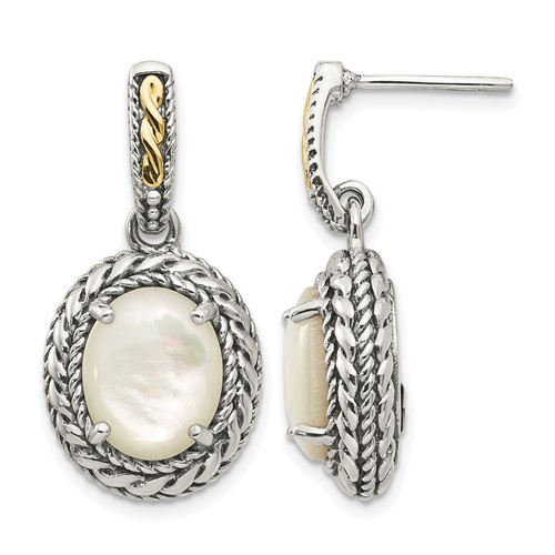 Shey Couture Sterling Silver Earrings with 14K Accent Antiqued Mother of Pearl Post Dangle