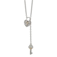 Shey Couture Sterling Silver Rhodium-plated Necklace with 14K Accent Diamond Heart Lock and Key, 18" view 1