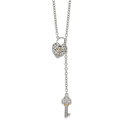 Shey Couture Sterling Silver Rhodium-plated Necklace with 14K Accent Diamond Heart Lock and Key, 18"