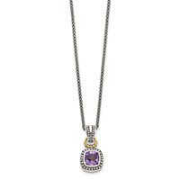 Shey Couture Sterling Silver Necklace with 14K Accent Antiqued Cushion Bezel Amethyst, 18" view 2