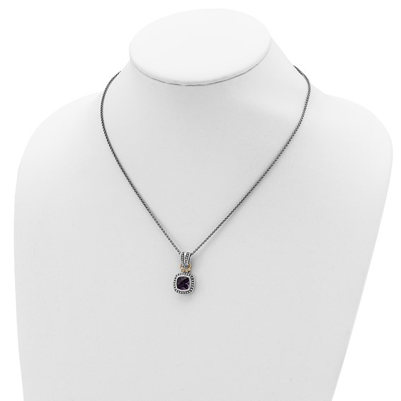 Shey Couture Sterling Silver with 14K Accent 18 Inch Antiqued Cushion Bezel Amethyst Necklace