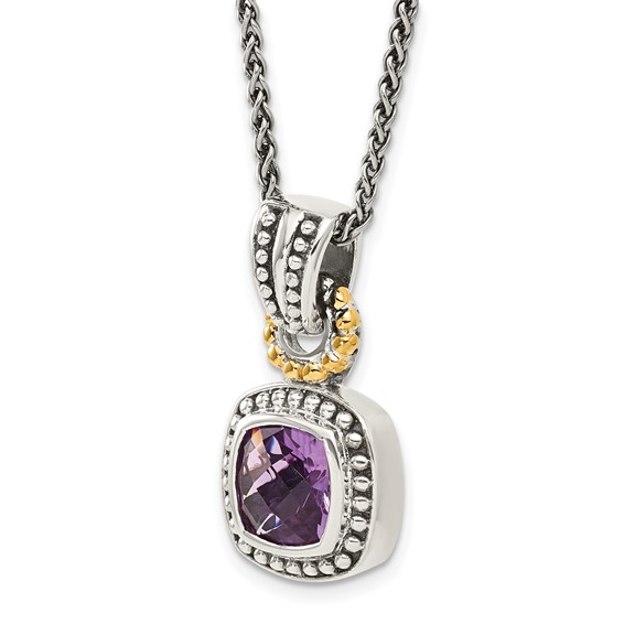 Shey Couture Sterling Silver with 14K Accent 18 Inch Antiqued Cushion Bezel Amethyst Necklace