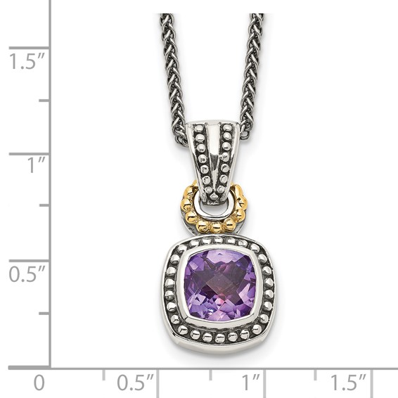 Shey Couture Sterling Silver with 14K Accent 18 Inch Antiqued Cushion Bezel Amethyst Necklace