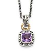 Shey Couture Sterling Silver Necklace with 14K Accent Antiqued Cushion Bezel Amethyst, 18" view 1