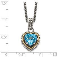Shey Couture Sterling Silver Necklace with 14K Accent Antiqued Blue Topaz Heart, 18" view 3