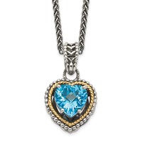 Shey Couture Sterling Silver Necklace with 14K Accent Antiqued Blue Topaz Heart, 18" view 1
