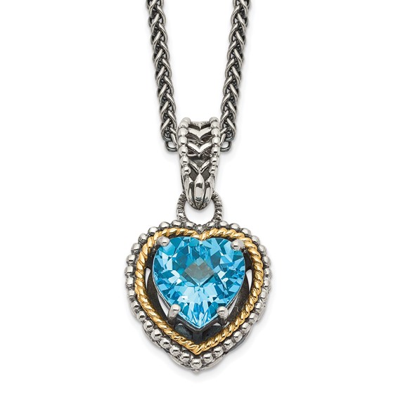 Shey Couture Sterling Silver with 14K Accent Antiqued Blue Topaz Heart 18 inch Necklace