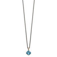 Shey Couture Sterling Silver Necklace with 14K Accent Antiqued Cushion Blue Topaz, 18" view 2