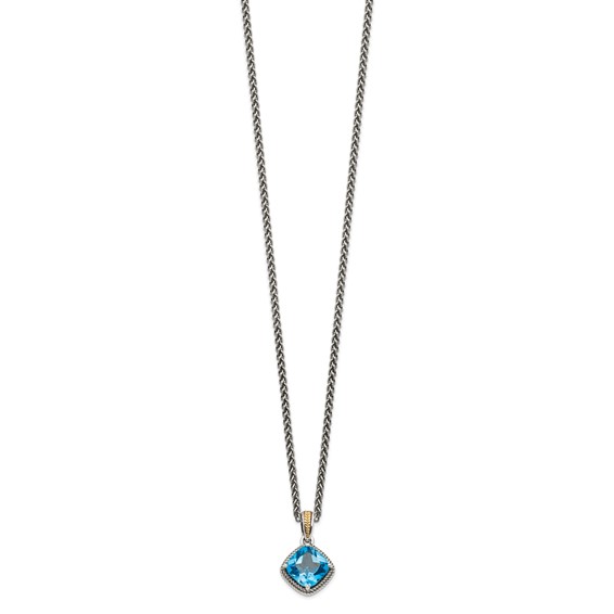 Shey Couture Sterling Silver with 14K Accent 18 Inch Antiqued Cushion Blue Topaz Necklace