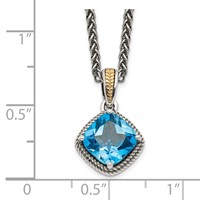 Shey Couture Sterling Silver Necklace with 14K Accent Antiqued Cushion Blue Topaz, 18" view 3
