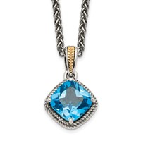 Shey Couture Sterling Silver Necklace with 14K Accent Antiqued Cushion Blue Topaz, 18" view 1