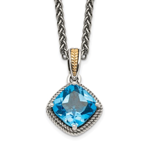 Shey Couture Sterling Silver Necklace with 14K Accent Antiqued Cushion Blue Topaz, 18"