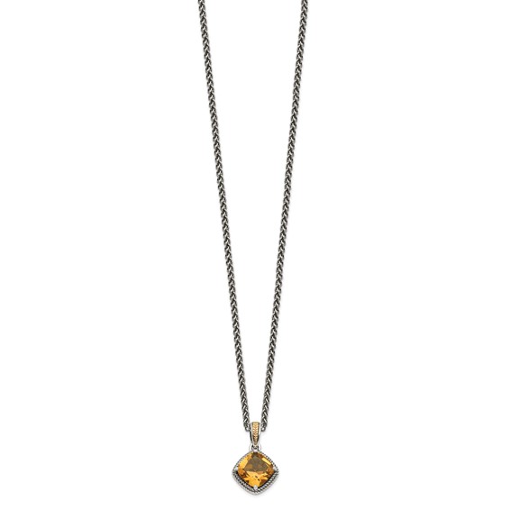 Shey Couture Sterling Silver with 14K Accent 18 Inch Antiqued Cushion Citrine Necklace