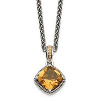 Shey Couture Sterling Silver Necklace with 14K Accent Antiqued Cushion Citrine, 18" view 1