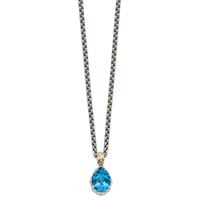 Shey Couture Sterling Silver Rhodium-plated Necklace with 14K Accent Antiqued Pear Shaped Blue Topaz, 18" view 2