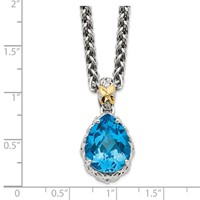 Shey Couture Sterling Silver Rhodium-plated Necklace with 14K Accent Antiqued Pear Shaped Blue Topaz, 18" view 3