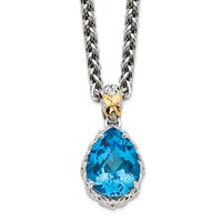 Shey Couture Sterling Silver Rhodium-plated Necklace with 14K Accent Antiqued Pear Shaped Blue Topaz, 18" view 1