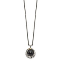 Shey Couture Sterling Silver Necklace with 14K Accent Antiqued Checkerboard-cut Black Onyx, 18" view 2