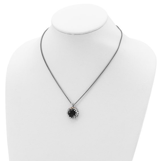 Shey Couture Sterling Silver with 14K Accent 18 Inch Antiqued Checkerboard-cut Black Onyx Necklace