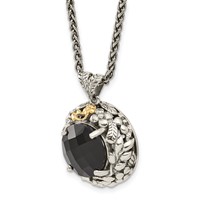 Shey Couture Sterling Silver Necklace with 14K Accent Antiqued Checkerboard-cut Black Onyx, 18" view 5