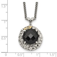 Shey Couture Sterling Silver Necklace with 14K Accent Antiqued Checkerboard-cut Black Onyx, 18" view 3