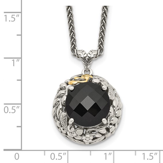 Shey Couture Sterling Silver with 14K Accent 18 Inch Antiqued Checkerboard-cut Black Onyx Necklace