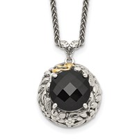 Shey Couture Sterling Silver Necklace with 14K Accent Antiqued Checkerboard-cut Black Onyx, 18" view 1