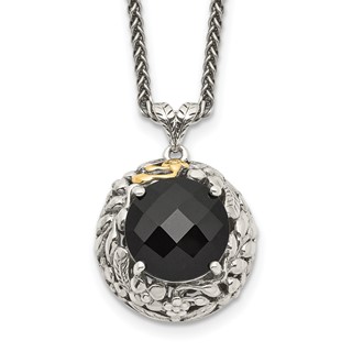 Shey Couture Sterling Silver with 14K Accent 18 Inch Antiqued Checkerboard-cut Black Onyx Necklace
