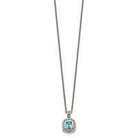Shey Couture Sterling Silver Necklace with 14K Accent Antiqued Cushion Bezel Light Swiss Blue Topaz, 18" view 2