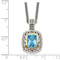 Shey Couture Sterling Silver Necklace with 14K Accent Antiqued Cushion Bezel Light Swiss Blue Topaz, 18" view 3