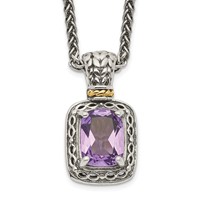 Shey Couture Sterling Silver Necklace with 14K Accent Antiqued Cushion Amethyst, 18" view 1