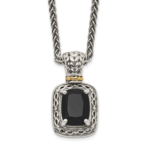 Shey Couture Sterling Silver Necklace with 14K Accent Antiqued Black Onyx, 18"