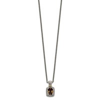 Shey Couture Sterling Silver Necklace with 14K Accent Antiqued Cushion Checkerboard Smoky Quartz, 18" view 2