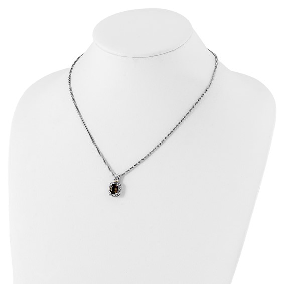 Shey Couture Sterling Silver with 14K Accent 18 Inch Antiqued Cushion Checkerboard Smoky Quartz Necklace
