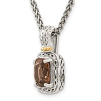 Shey Couture Sterling Silver Necklace with 14K Accent Antiqued Cushion Checkerboard Smoky Quartz, 18" view 5