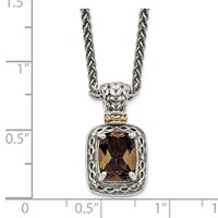 Shey Couture Sterling Silver Necklace with 14K Accent Antiqued Cushion Checkerboard Smoky Quartz, 18" view 3