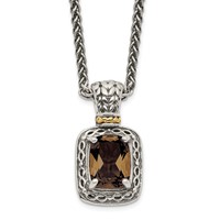 Shey Couture Sterling Silver Necklace with 14K Accent Antiqued Cushion Checkerboard Smoky Quartz, 18" view 1