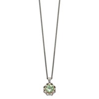 Shey Couture Sterling Silver Necklace with 14K Accent Antiqued Round Green Quartz and Diamond, 18" view 2