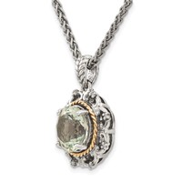 Shey Couture Sterling Silver Necklace with 14K Accent Antiqued Round Green Quartz and Diamond, 18" view 5