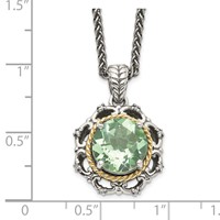 Shey Couture Sterling Silver Necklace with 14K Accent Antiqued Round Green Quartz and Diamond, 18" view 3
