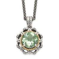 Shey Couture Sterling Silver Necklace with 14K Accent Antiqued Round Green Quartz and Diamond, 18" view 1