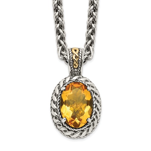 Shey Couture Sterling Silver Necklace with 14K Accent Antiqued Oval Citrine, 18"