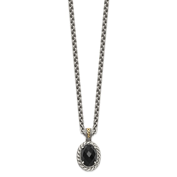 Shey Couture Sterling Silver with 14K Accent 18 Inch Antiqued Checkerboard-cut Black Onyx Necklace